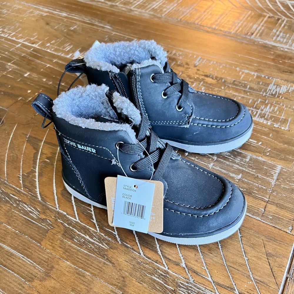 Eddie Bauer Kids Black Faux-Fur Lined Ankle Boots